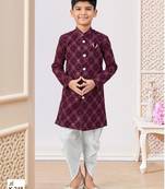 Purple heavy indo-western sherwani dhoti set with all-over computer embroidery