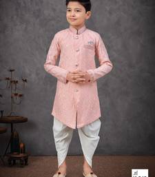 Peach heavy indo-western sherwani dhoti set with all-over computer embroidery
