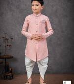 Peach heavy indo-western sherwani dhoti set with all-over computer embroidery