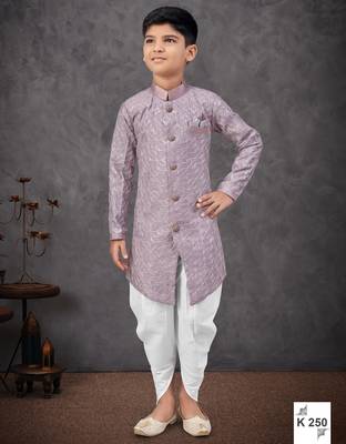Purple heavy indo-western sherwani dhoti set with all-over computer embroidery 1