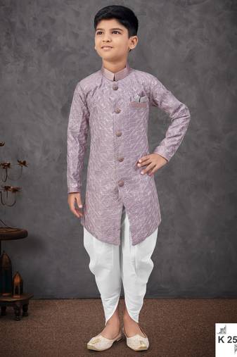 Purple heavy indo-western sherwani dhoti set with all-over computer embroidery