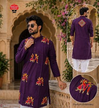Purple cotton plain party wear kurta and dhoty 2