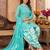 Aqua blue printed cotton blend stitched geometric print salwar kurta dupatta for women