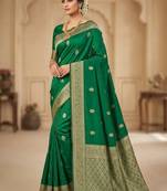 banarasi silk blend green color woven saree with blouse