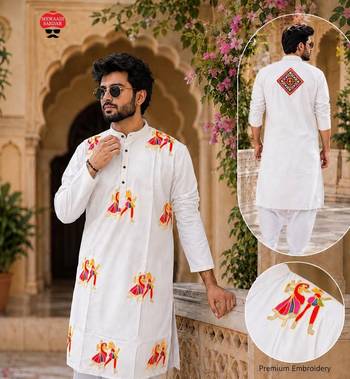 White cotton plain party wear kurta and dhoty 2