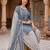 Grey printed cotton blend stitched geometric print salwar kurta dupatta for women