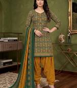 Green printed cotton blend stitched ethnic motifs print salwar kurta dupatta for women