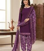 Purple printed cotton blend stitched floral print salwar kurta dupatta for women