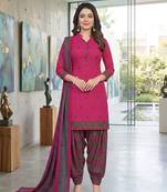 Pink printed cotton blend stitched floral print salwar kurta dupatta for women