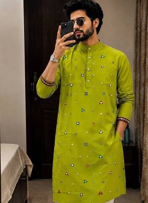 Green cotton embroidery party wear kurta and dhoty 2
