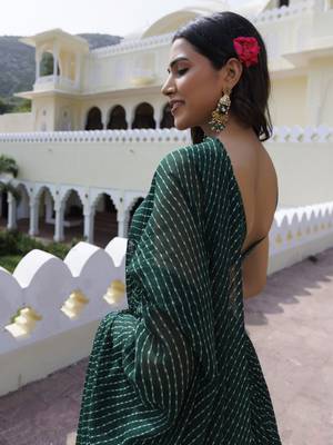 Regal Bottle Green Laheriya Printed Georgette Mehendi Wear Lehenga Choli 4