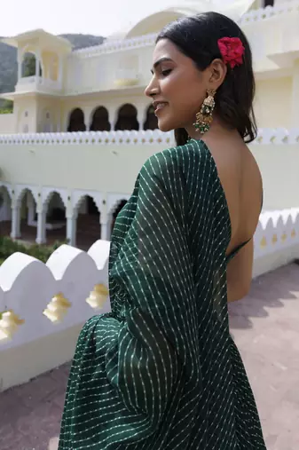 Regal Bottle Green Laheriya Printed Georgette Mehendi Wear Lehenga Choli