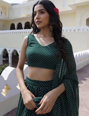 Regal Bottle Green Laheriya Printed Georgette Mehendi Wear Lehenga Choli 5
