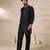 Gota embellished pure cotton silk mens black kurta set
