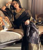 banarasi silk blend blend black color woven saree with blouse