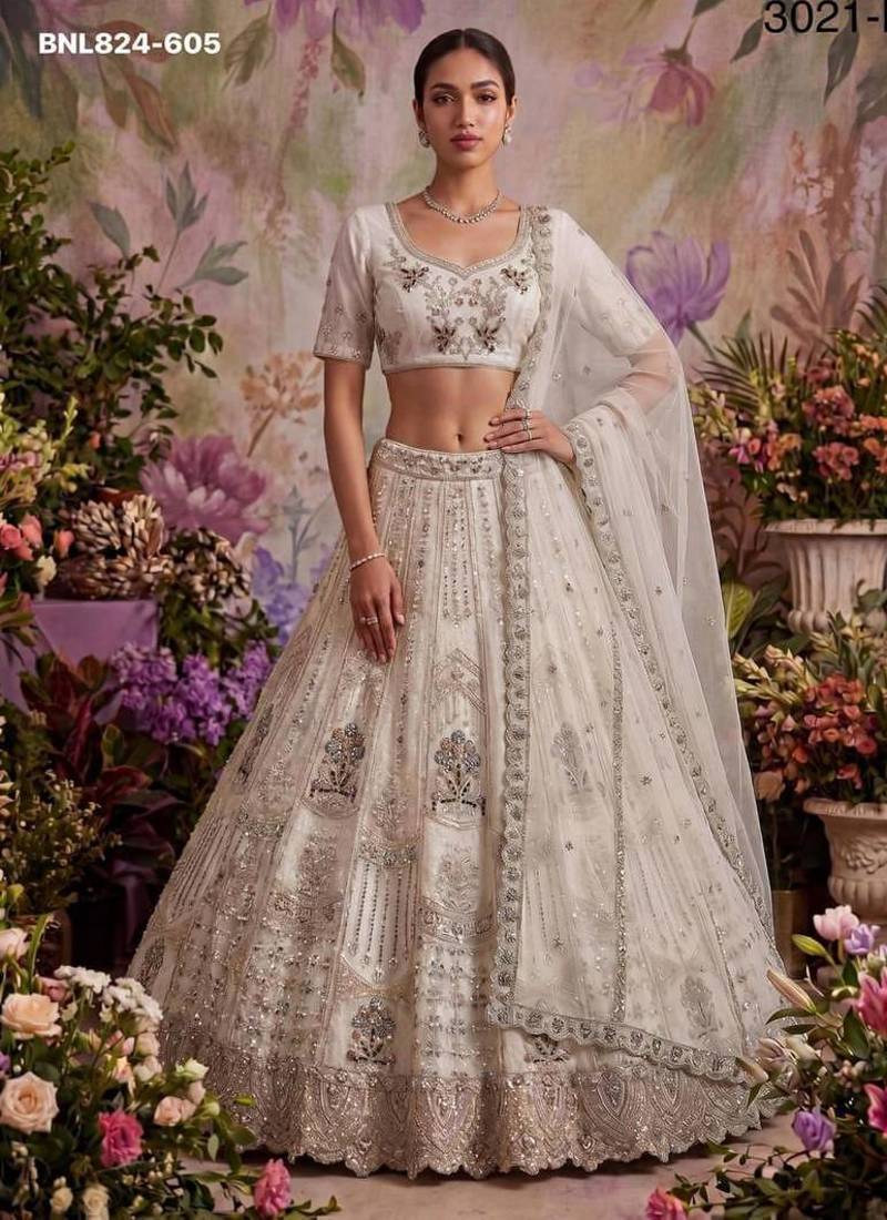White net embroidered designer lehenga choli set