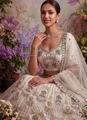 White net embroidered designer lehenga choli set 2