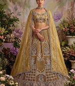 Mustard net embroidered designer lehenga choli set