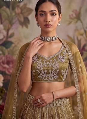 Mustard net embroidered designer lehenga choli set 2