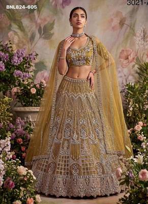 Mustard net embroidered designer lehenga choli set 4