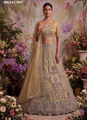 Beige net embroidered designer lehenga choli set 2