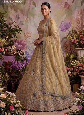 Beige net embroidered designer lehenga choli set 3
