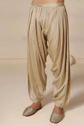 Gota embellished pure cotton silk mens cream color kurta set