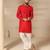 Gota embellished pure cotton silk mens red kurta set