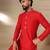 Gota embellished pure cotton silk mens red kurta set