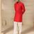 Gota embellished pure cotton silk mens red kurta set
