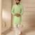 Gota embellished pure cotton silk mens green kurta set