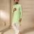 Gota embellished pure cotton silk mens green kurta set