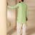 Gota embellished pure cotton silk mens green kurta set