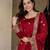 Peacock Red Embroidered Anarkali Kurta with Flared Palazzo & Dupatta Set for Women