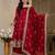 Peacock Red Embroidered Anarkali Kurta with Flared Palazzo & Dupatta Set for Women