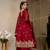Peacock Red Embroidered Anarkali Kurta with Flared Palazzo & Dupatta Set for Women