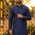 Blue silk jecquard party wear kurta and payjama