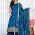 Peacock Blue Embroidered Anarkali Kurta with Flared Palazzo & Dupatta Set for Women