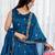 Peacock Blue Embroidered Anarkali Kurta with Flared Palazzo & Dupatta Set for Women