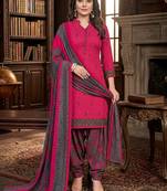 Pink printed cotton blend stitched floral print salwar kurta dupatta for women
