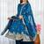 Peacock Blue Embroidered Anarkali Kurta with Flared Palazzo & Dupatta Set for Women