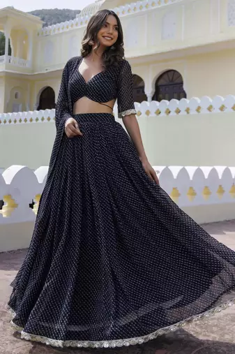 Charming Black Laheriya Printed Georgette Function Wear Lehenga Choli