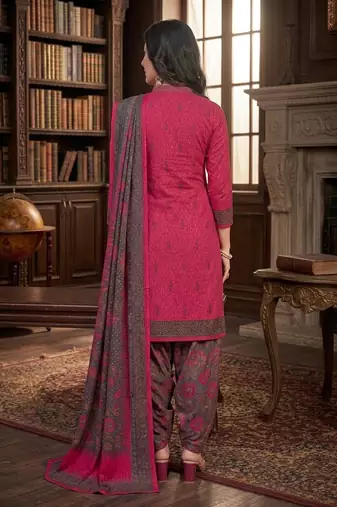 Pink printed cotton blend stitched floral print salwar kurta dupatta for women