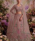 Onion pink net embroidered designer lehenga choli set