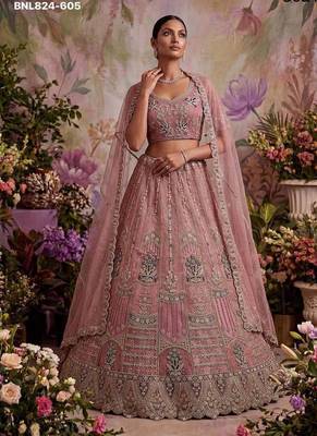 Onion pink net embroidered designer lehenga choli set 2