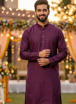 Wine silk jecquard party wear kurta and payjama 2