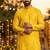 Yellow silk jecquard party wear kurta and payjama