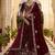 Maroon velvet embroidered heavy bridal lehenga choli set