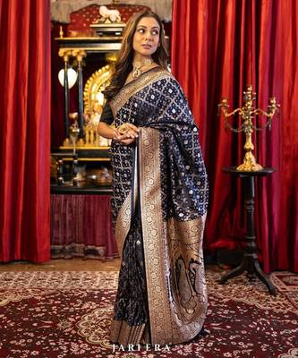 trending woven banarasi silk blend women's saree with blouse 1