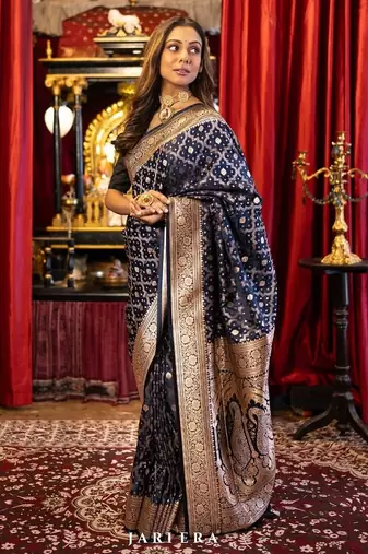 trending woven banarasi silk blend women's saree with blouse